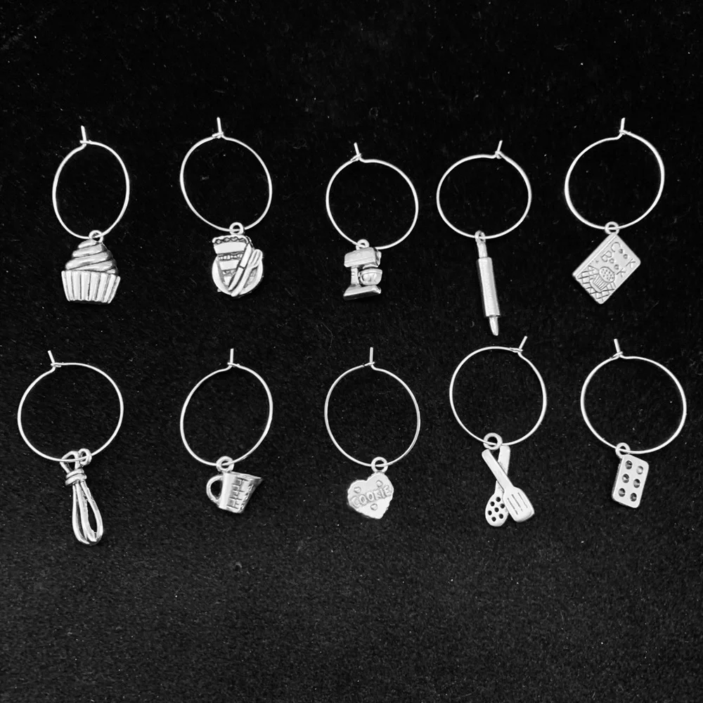 Baking/cooking themed Wine Glass charm tags set of 10